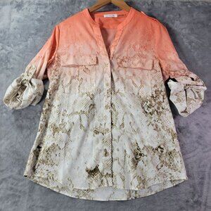 Calvin Klein Womens Medium M Roll Tab Sleeve Snake Print Ombre Top Vibes